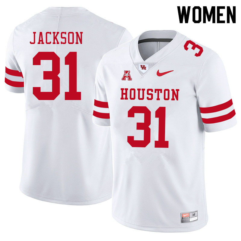 Women #31 Taijon Jackson Houston Cougars College Football Jerseys Sale-White - Click Image to Close